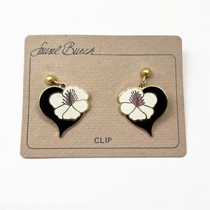 Vintage Laurel Burch Hibiscus Heart Clip On Earrings